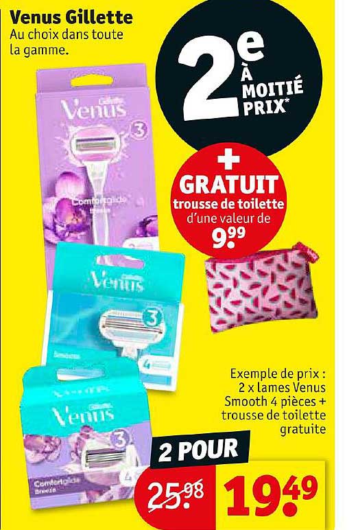 venus gillette : 2x lames venus smooth 4 pièces + trousse de toilette gratuite