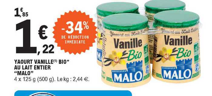 Yaourt Vanille Bio Au Lait Entier "malo"