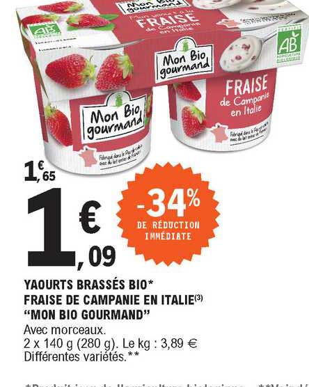 yaourts brassés bio fraise de compagnie en italie "mon bio gourmand"