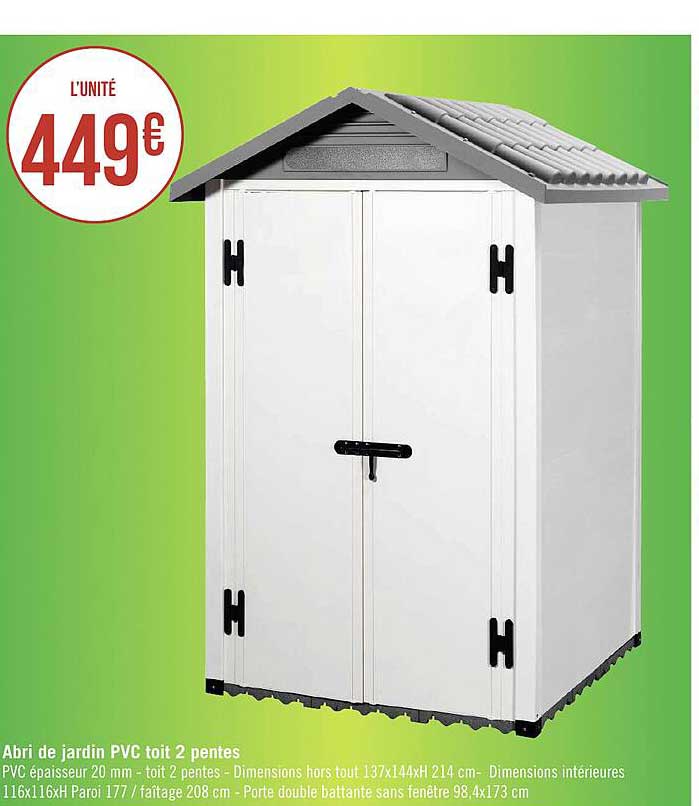 abri de jardin pvc toit 2 pentes