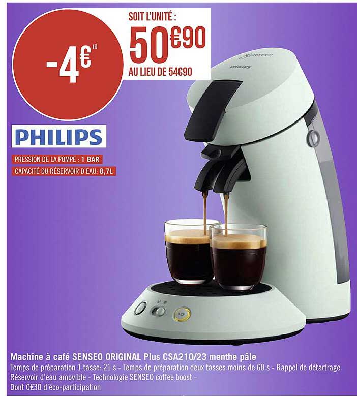 machine à café senseo original plus csa210-23 menthe pâle philips