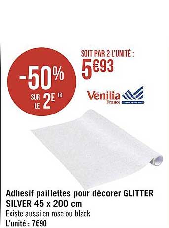adhésif paillettes pour décorer glitter silver 45 x 200 cm vénilia