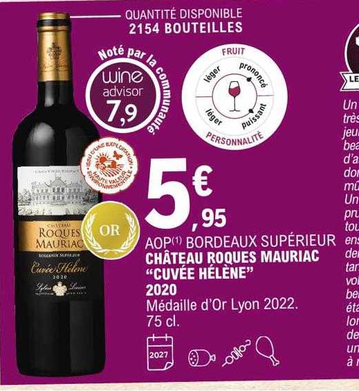 aop bordeaux supérieur château roques mauriac "cuvée hélène" 2020