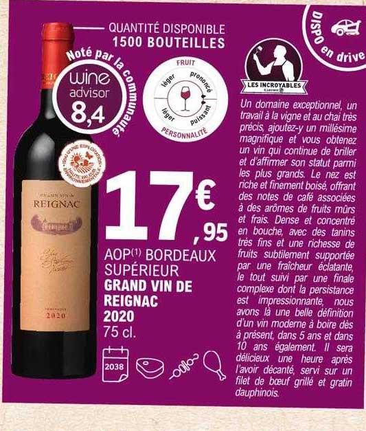 Aop Bordeaux Supérieur Grand Vin De Reignac 2020