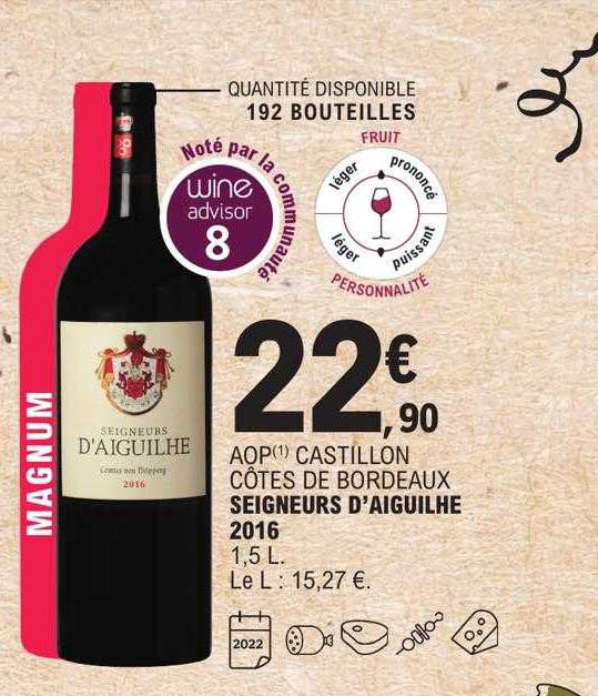 Aop Castillon Côtes De Bordeaux Seigneurs D'aiguilhe 2016