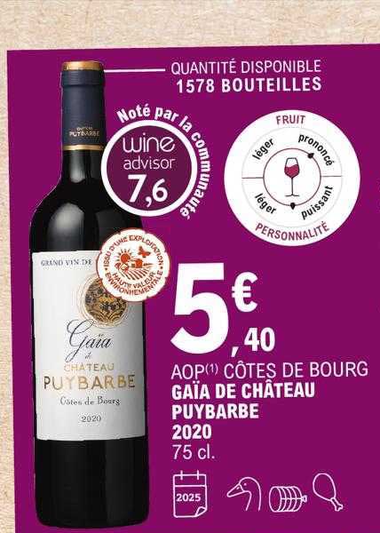 aop côtes de bourg gaïa de château puybarbe 2020