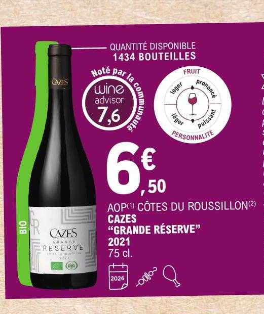 Aop Côtes Du Roussillon Cazes "grande Réserve" 2021