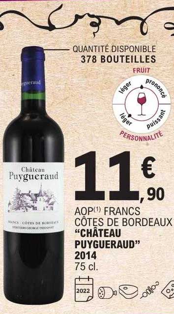 aop francs côtes de bordeaux "château puygueraud" 2014
