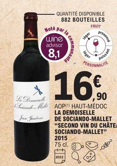 aop haut-médoc la demoiselle de sociando-mallet "second vin du château sociando-mallet" 2015