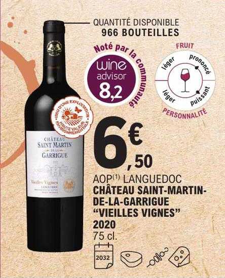 aop languedoc château saint-martin-de-la-garrigue "vieilles vignes" 2020