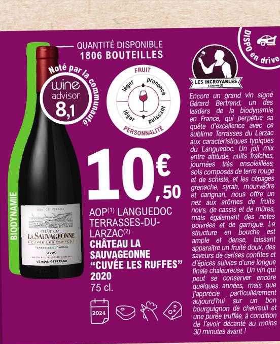 aop languedoc terrasses-du-larzac château la sauvageonne "cuvée les ruffes" 2020