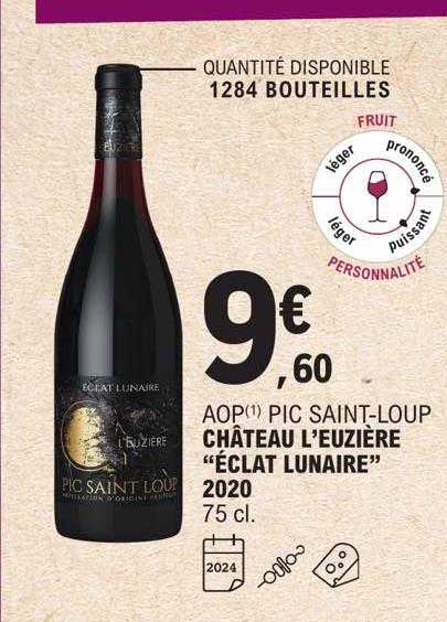 aop pic saint-loup château l'euzière "éclat lunaire" 2020