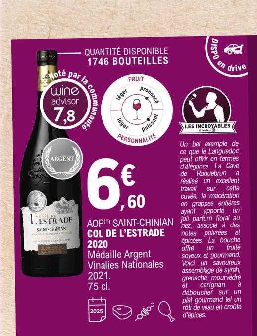 Aop Saint-chinian Col De L'estrade 2020