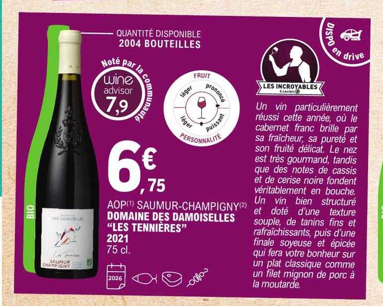 aop saumur-champigney domaines des damoiselles "les tennières" 2021
