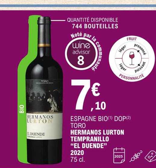 espagne bio dop toro hermanos lurton tempranillo "el duende" 2020