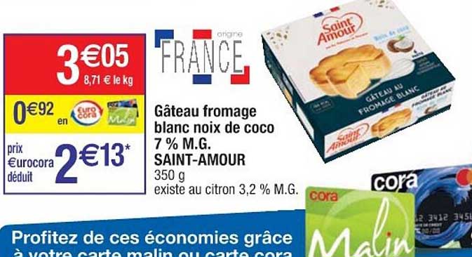 gâteau fromage blanc noix de coco 7% m.g. saint-amour