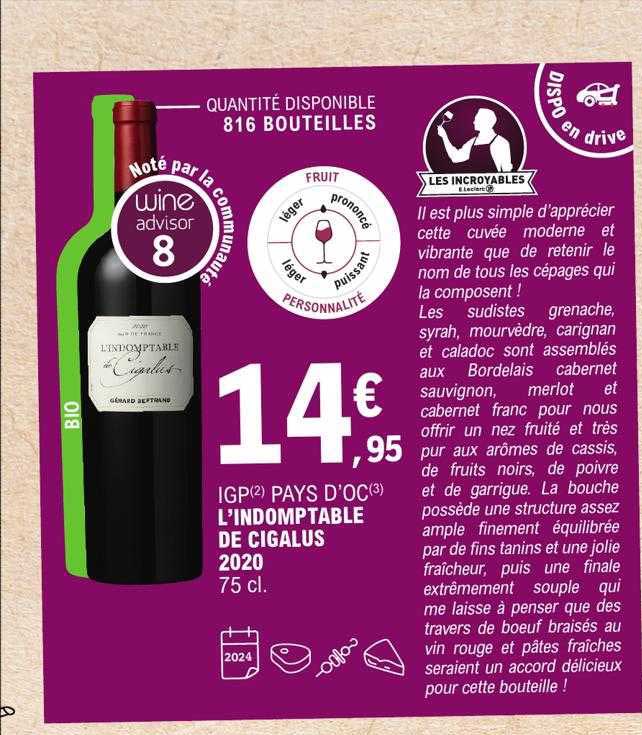 igp pays d'oc l'imdomptable de cigalus 2020