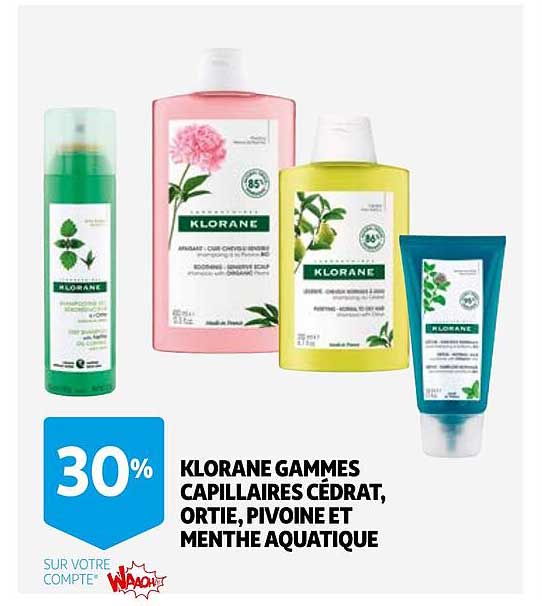 klorane gammes capillaires cédrat, ortie, pivoine et menthe aquatique