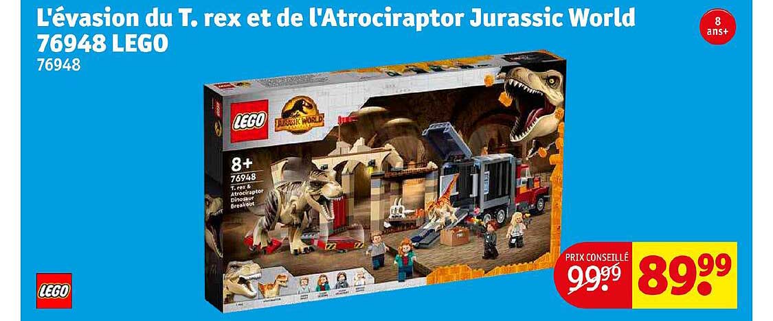 l'évasion du t. rex et de l'atrociraptor jurassic world 76948 lego