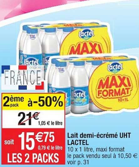 Lait Demi-écrémé Uht Lactel