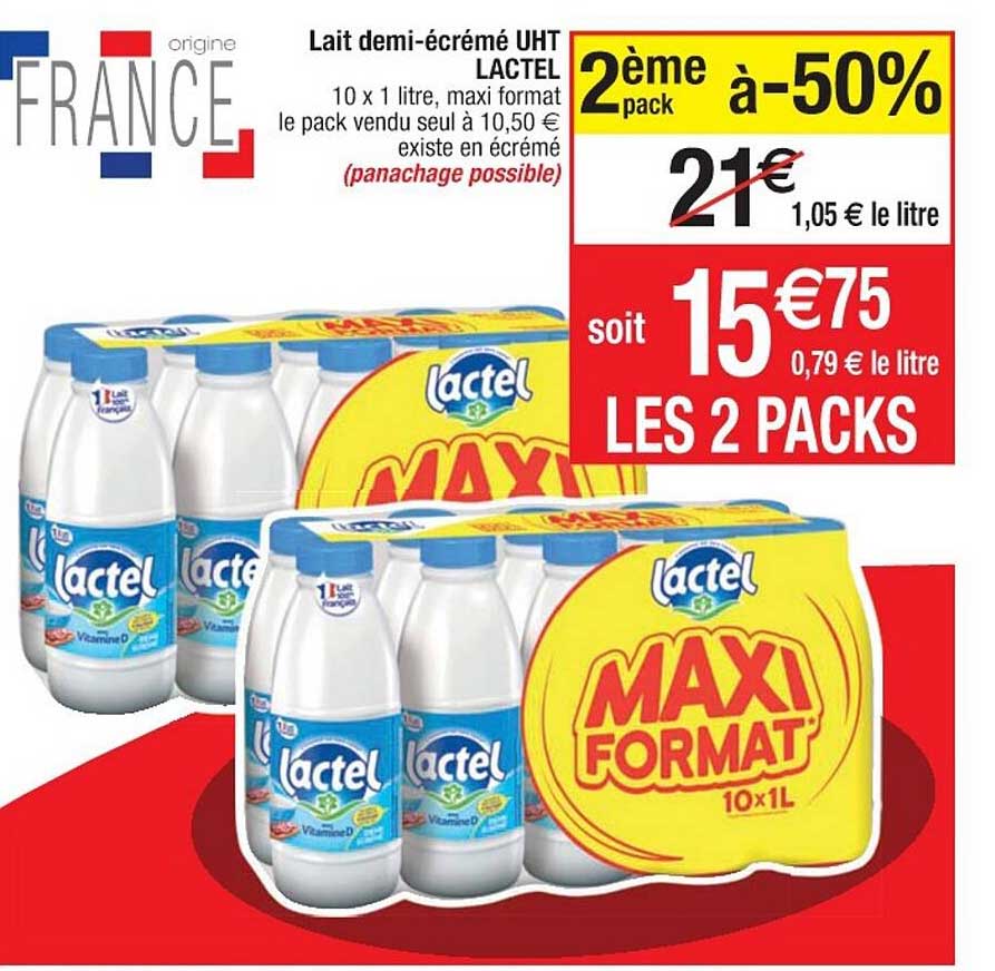 lait demi-écrémé uht lactel