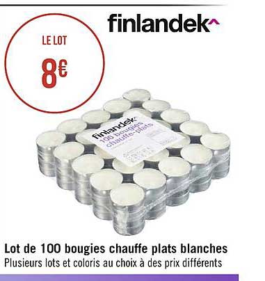 lot de 100 bougies chauffe plats blanches finlandek