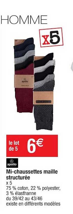 mi-chaussettes maille structurée apollo