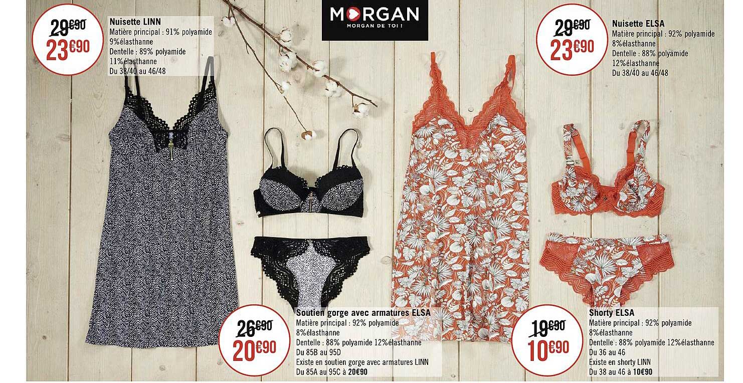 nuisette linn, soutien gorge avec armature esla, shorty elsa, nuisette elsa