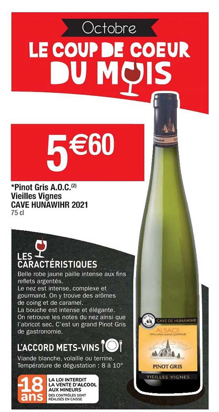 pinot gris a.o.c. vieilles vignes cave hunawihr 2021