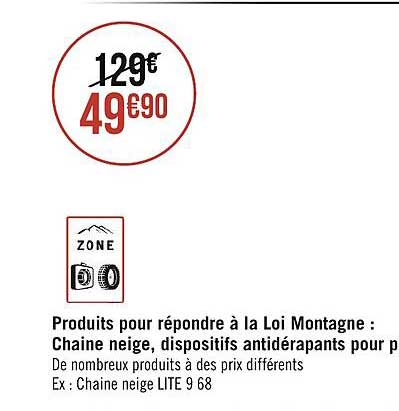 produits pour répondre à la loi montagne : chaîne neige, dispositifs antidérapants pour pneus