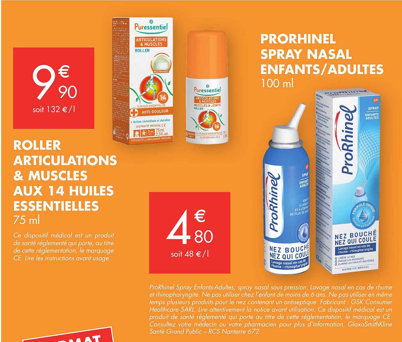 roller articulations & muscles aux 14 huiles essentielles puressentiel, spray nasal enfants-adultes prorhinel