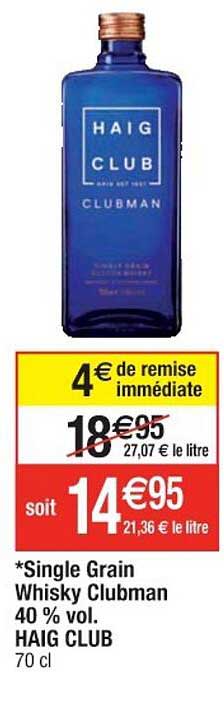 single grain whisky clubman 40% vol. haig club