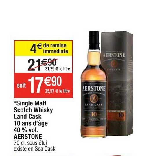 single malt scotch whisky land cask 10 ans d'âge 40% vol. aerstone