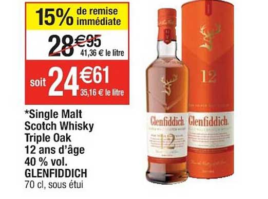 single malt scotch whisky triple oak 12 ans d'âge 40% vol. glenfiddich
