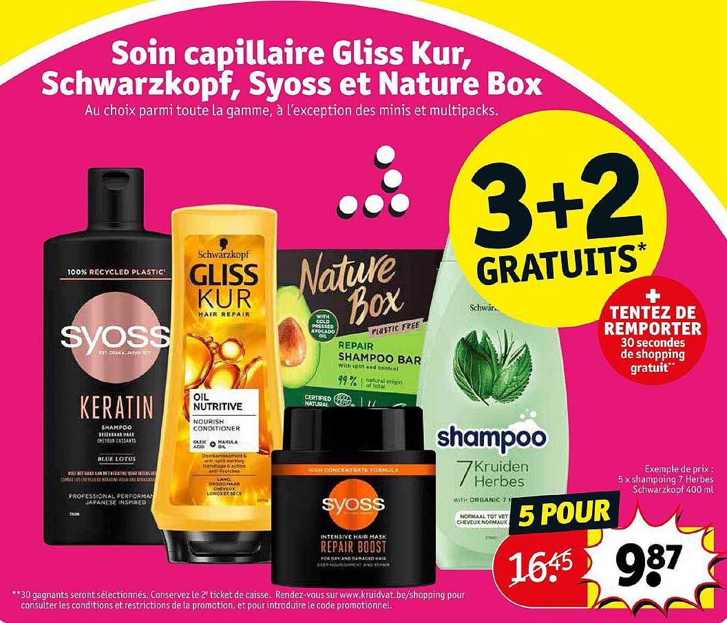 soin capillaire gliss kur, schwarzkopf, syoss et nature box