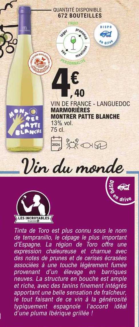 vin de france - languedoc marmorières montrer patte blanche