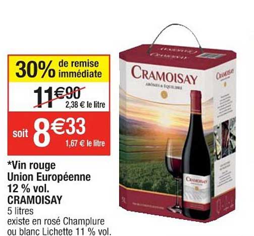 vin rouge union européenne 12% vol. cramoisay