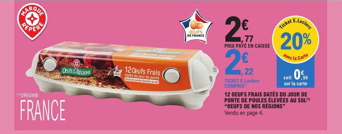 12 oeufs frais datés du jour de ponte de poules élevées au sol "oeufs de nos régions"