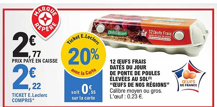 12 oeufs frais datés du jour de ponte de poules élevées au sol "œufs de nos régions"