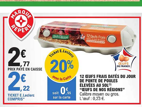 12 œufs frais datés du jour de ponte de poules élevées au sol "œufs de nos régions"