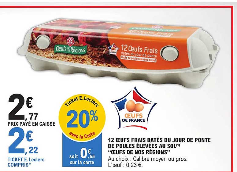 12 œufs frais datés du jour de ponte de poules élevées au sol "œufs de nos régions"