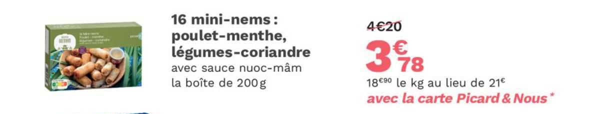 16 mini-nems : poulet-menthe, légumes-coriandre