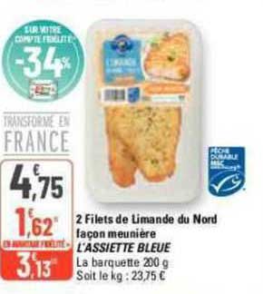 2 filets de limande du nord façon meunière l'assiette bleue