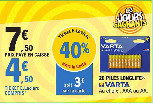 20 piles longlife varta