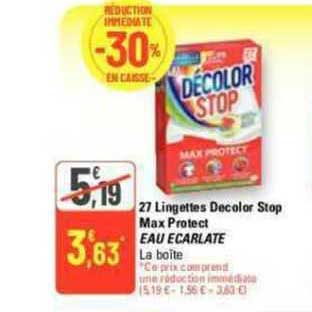 27 Lingettes Decolor Stop Max Protect Eau Ecarlate