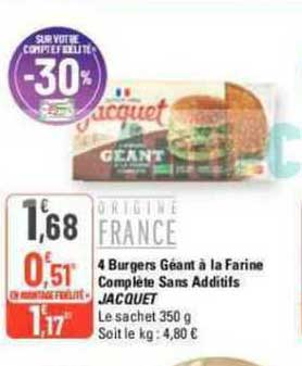 4 Burgers Géant à La Farine Complète Sans Additifs Jacquet