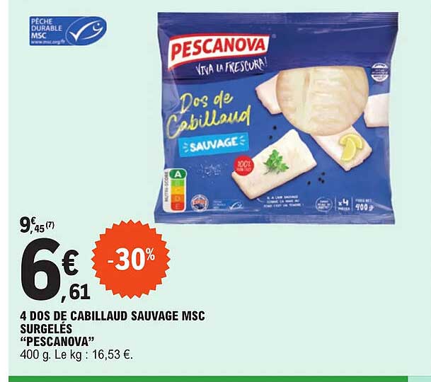 4 Dos De Cabillaud Sauvage Msc Surgelés "pescanova"