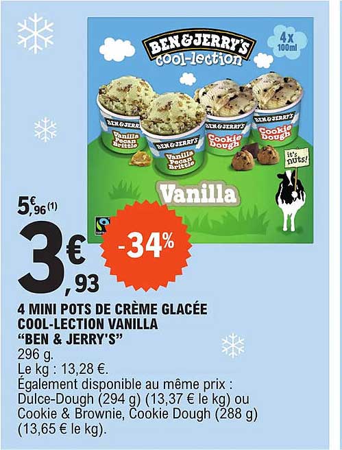 4 mini pots de crème glacée cool-lection vanilla "ben & jerry's
