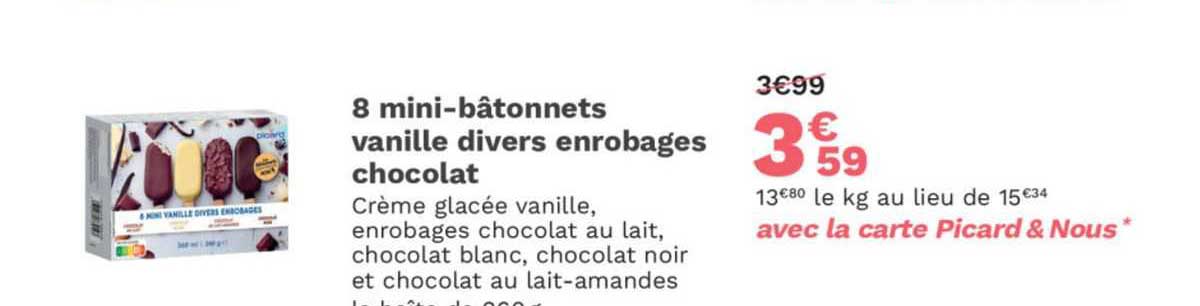 8 mini-bâtonnets vanille divers enrobages chocolat