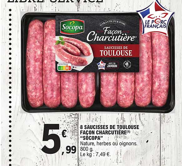8 saucisses de toulouse façon charcutière "socopa"